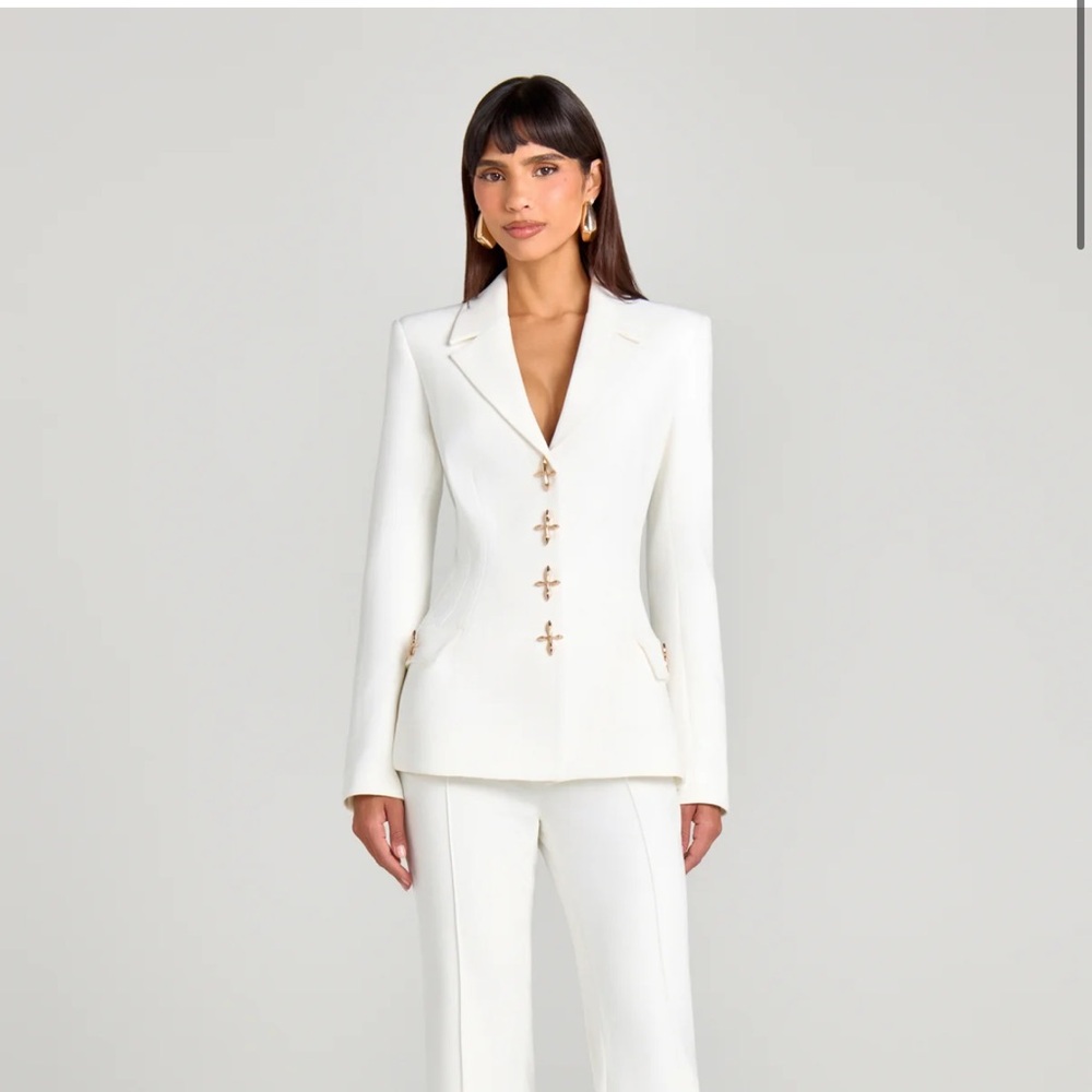 NADINE MERABI White Blazer with Gold Chain Detail